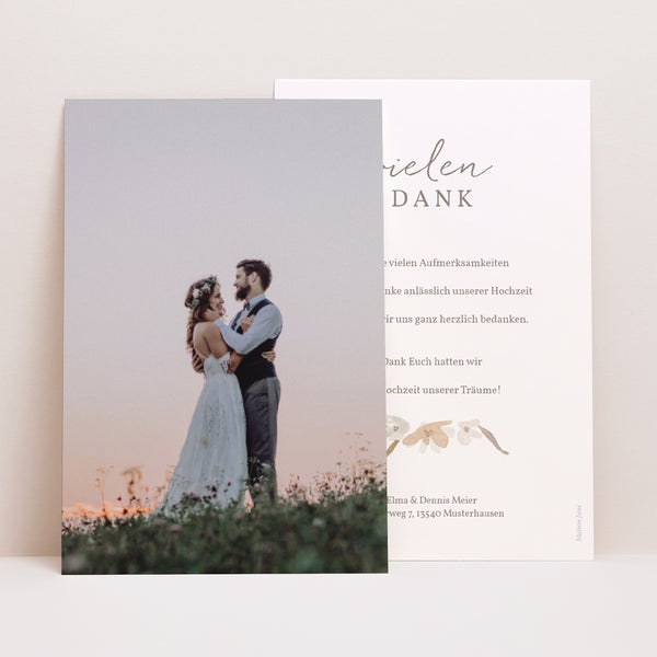 Dankeskarte Hochzeit PortraitPorträt Kranz Blumen Aquarell foto