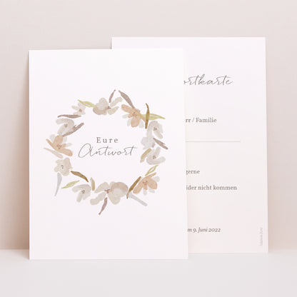 Antwortkarte Hochzeit Porträt Kranz Blumen Aquarell foto N° 1
