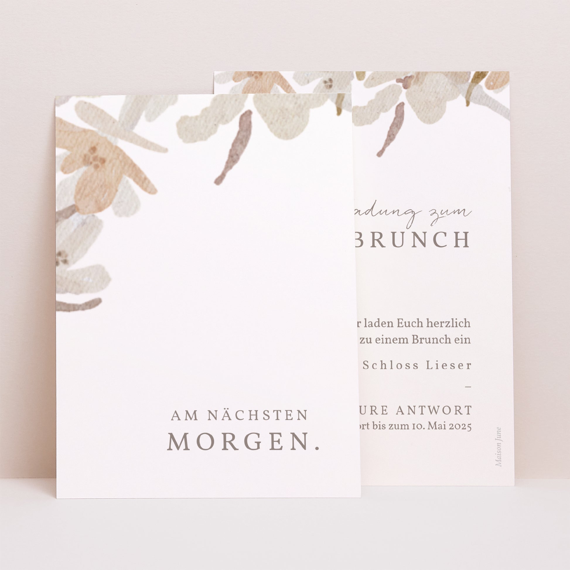 Einladungskarte Hochzeit Porträt Kranz Blumen Aquarell foto N° 1