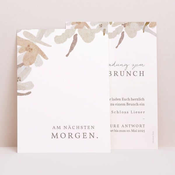 Einladungskarte Hochzeit Porträt Kranz Blumen Aquarell foto
