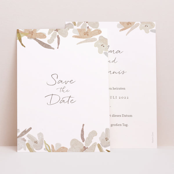 Save the date Karte Hochzeit Porträt Kranz Blumen Aquarell foto