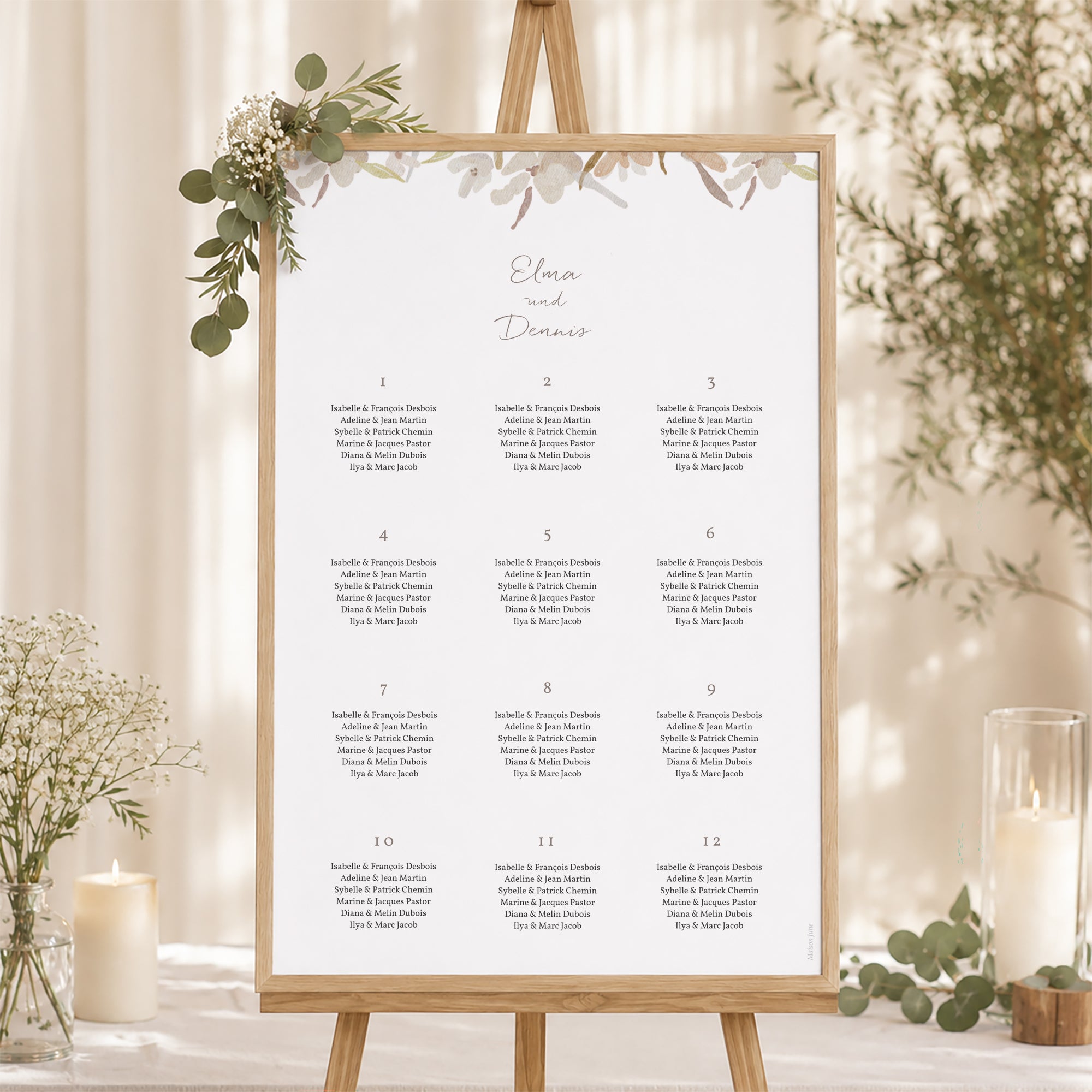 Sitzplan Hochzeit Porträt Kranz Blumen Aquarell foto N° 1