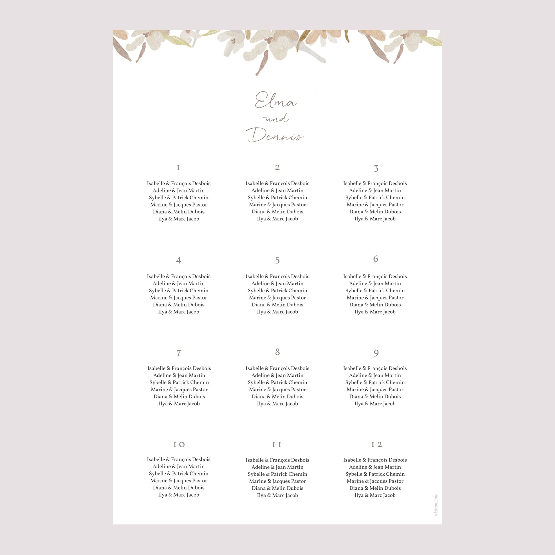 Sitzplan Hochzeit Porträt Kranz Blumen Aquarell foto N° 2