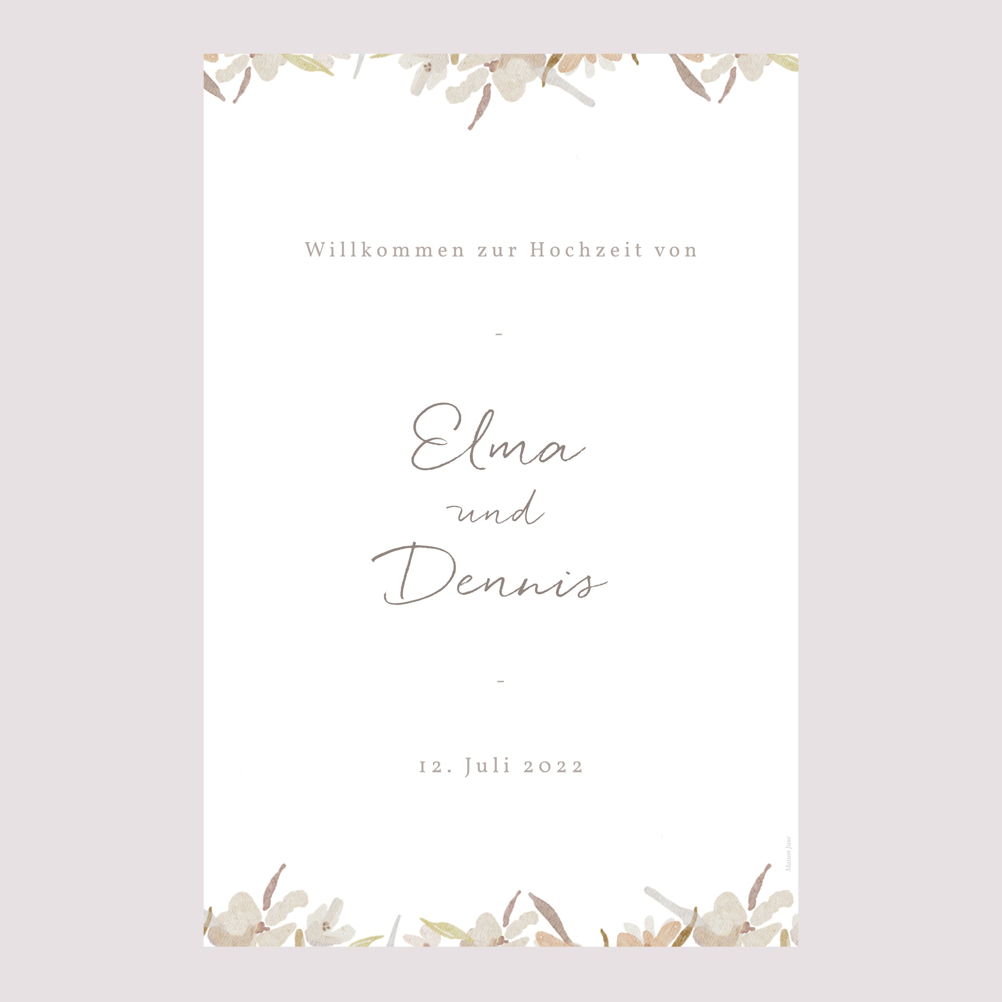Begrüßungstafel Hochzeit Porträt 60 x 90 cm Kranz Blumen Aquarell foto N° 2