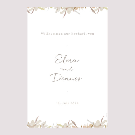 Begrüßungstafel Hochzeit Porträt 60 x 90 cm Kranz Blumen Aquarell