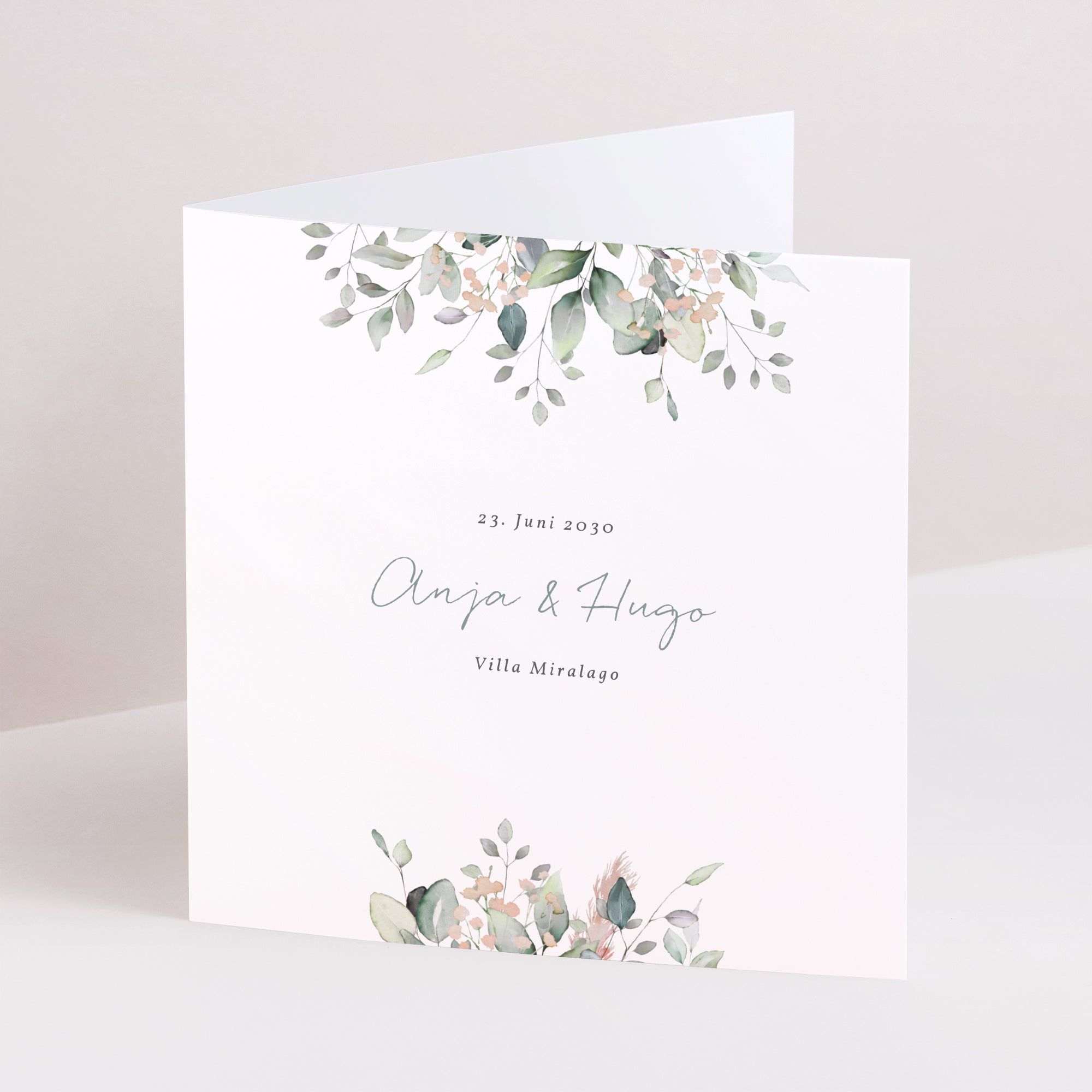 Hochzeitseinladung Doppelflügiges Quadrat Floral pastell foto N° 1