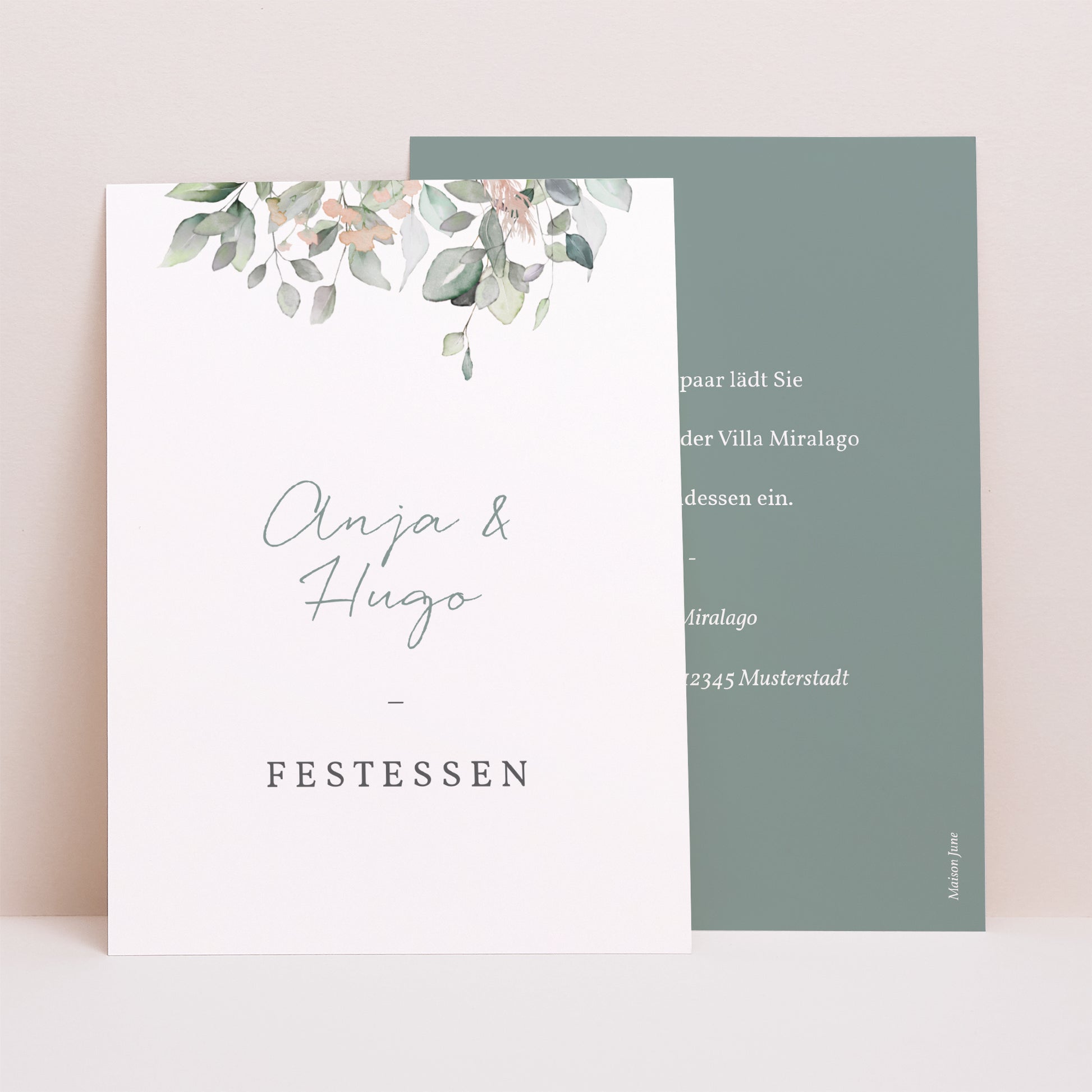 Einladungskarte Hochzeit Porträt Floral pastell foto N° 1