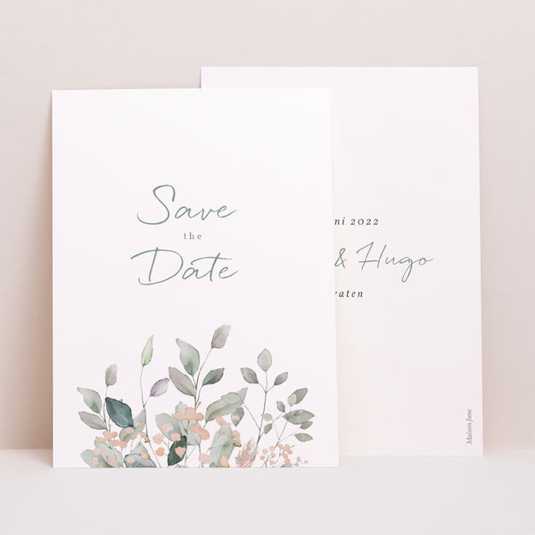 Save the date Karte Hochzeit Porträt Floral pastell foto