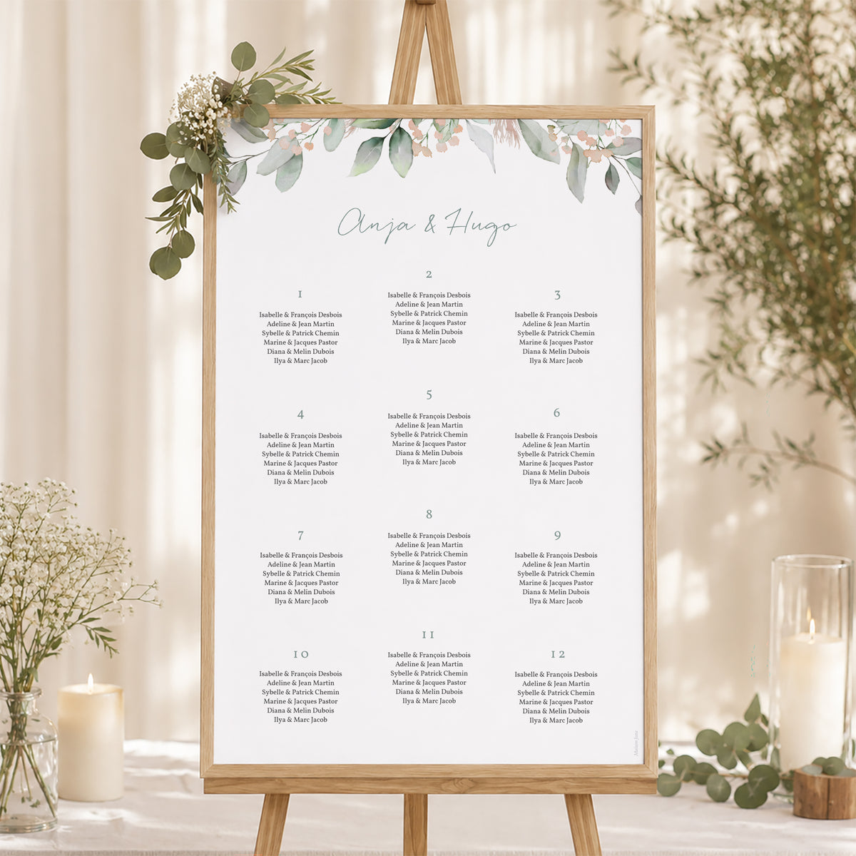 Sitzplan Hochzeit Porträt 60 x 90 cm Floral pastell foto N° 1