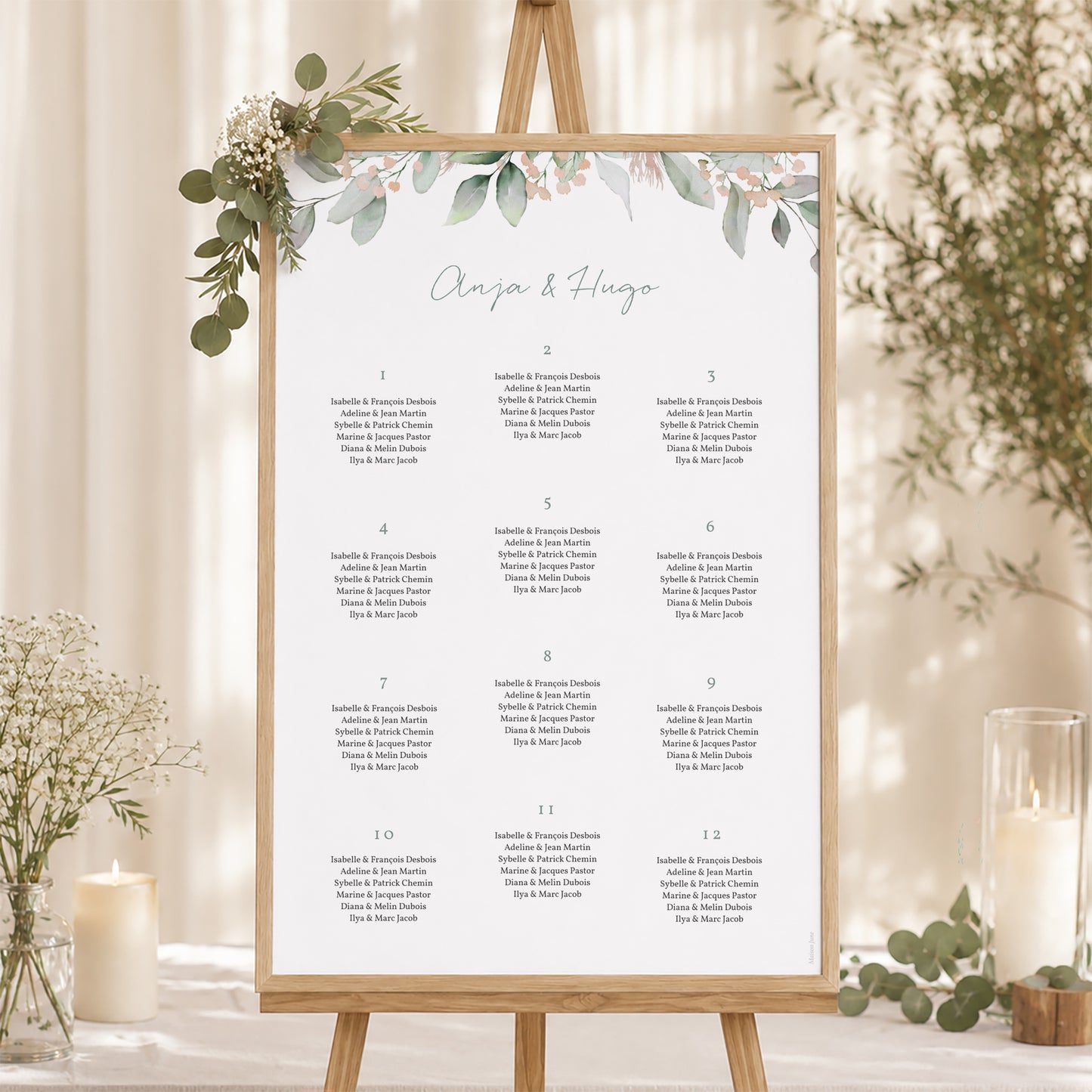 Sitzplan Hochzeit Porträt 60 x 90 cm Floral pastell foto N° 1