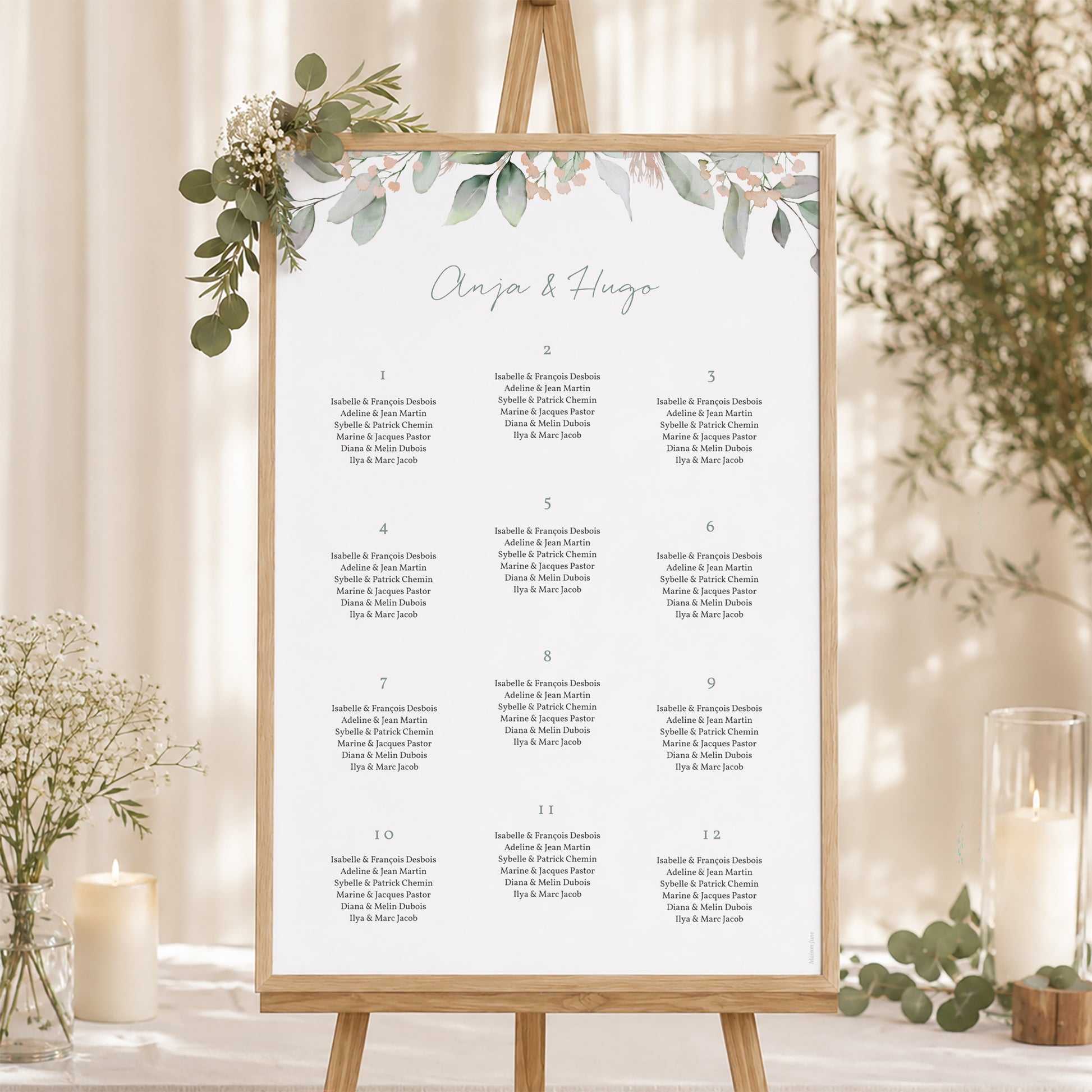 Sitzplan Hochzeit Porträt 60 x 90 cm Floral pastell foto N° 1