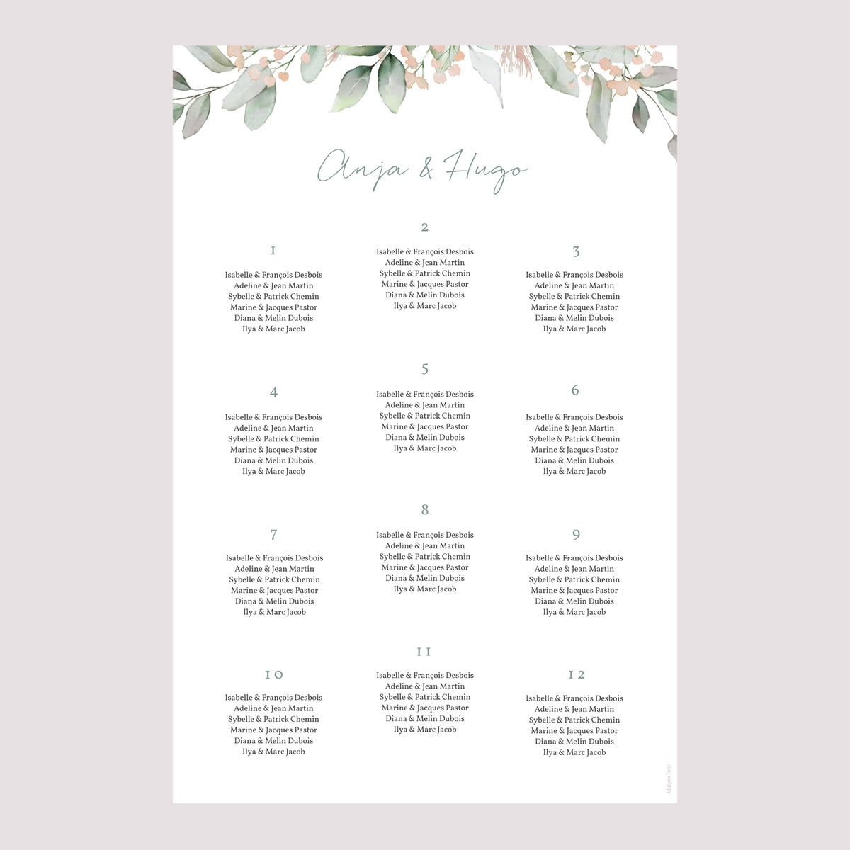 Sitzplan Hochzeit Porträt 60 x 90 cm Floral pastell foto N° 2