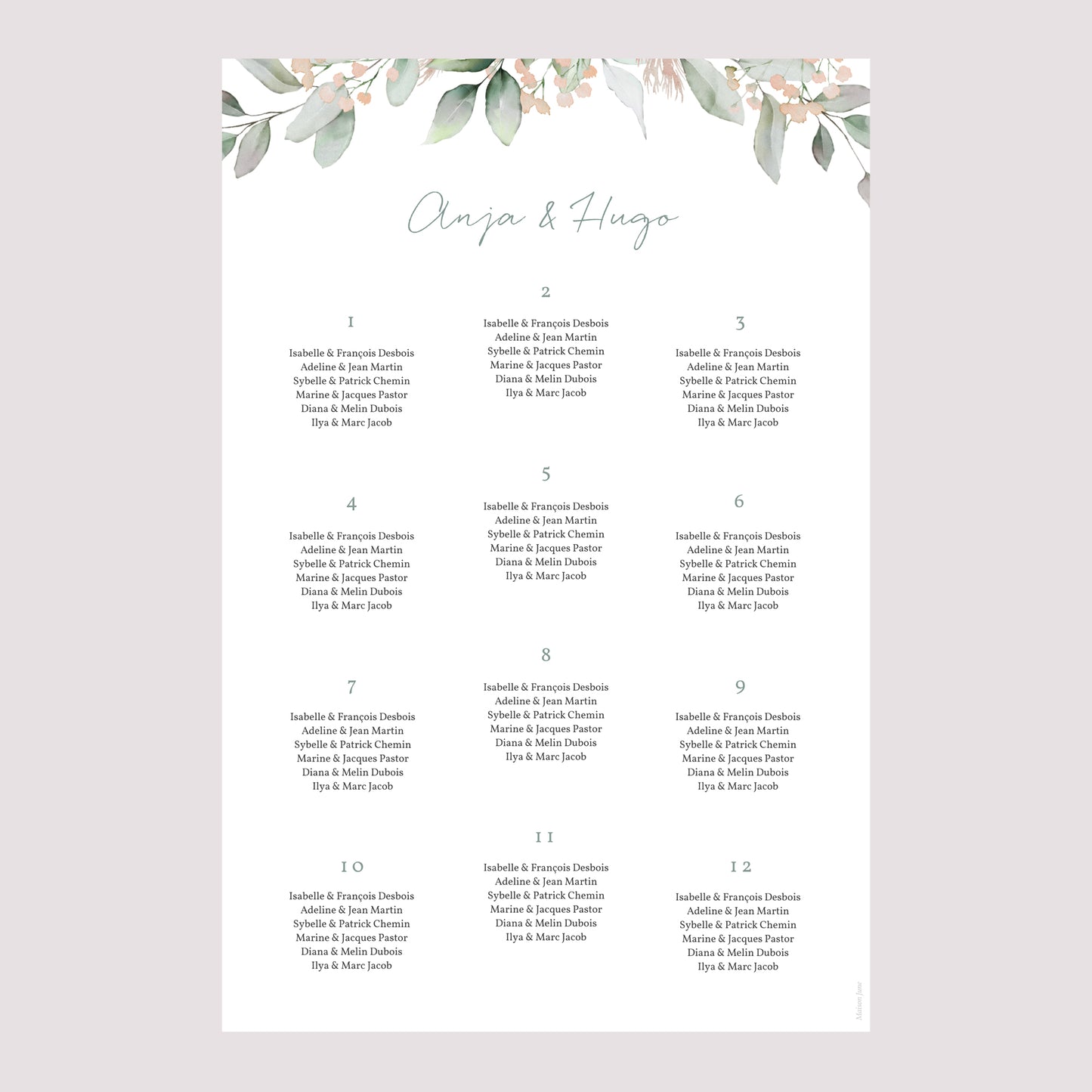 Sitzplan Hochzeit Porträt 60 x 90 cm Floral pastell foto N° 2