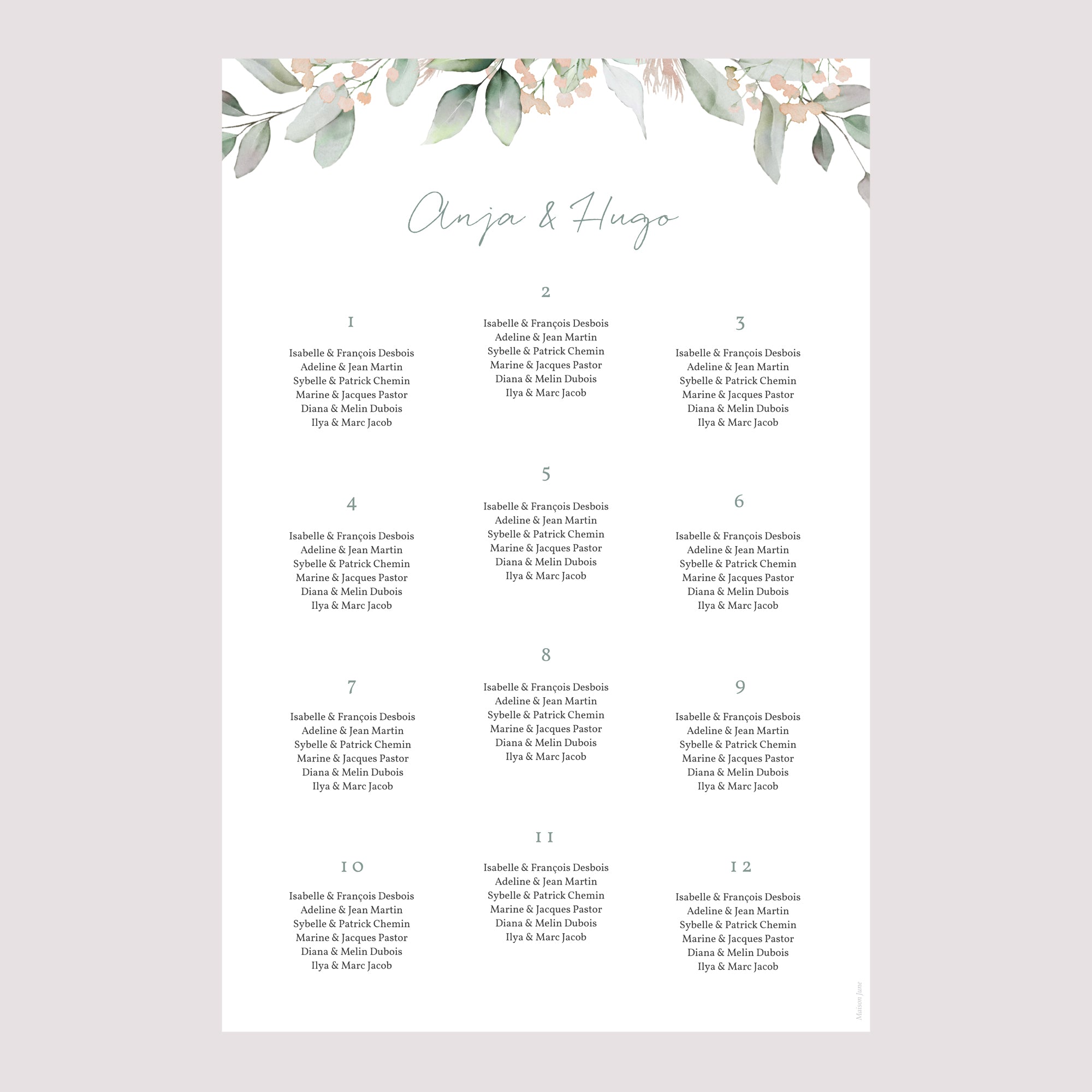 Sitzplan Hochzeit Porträt 60 x 90 cm Floral pastell foto N° 2