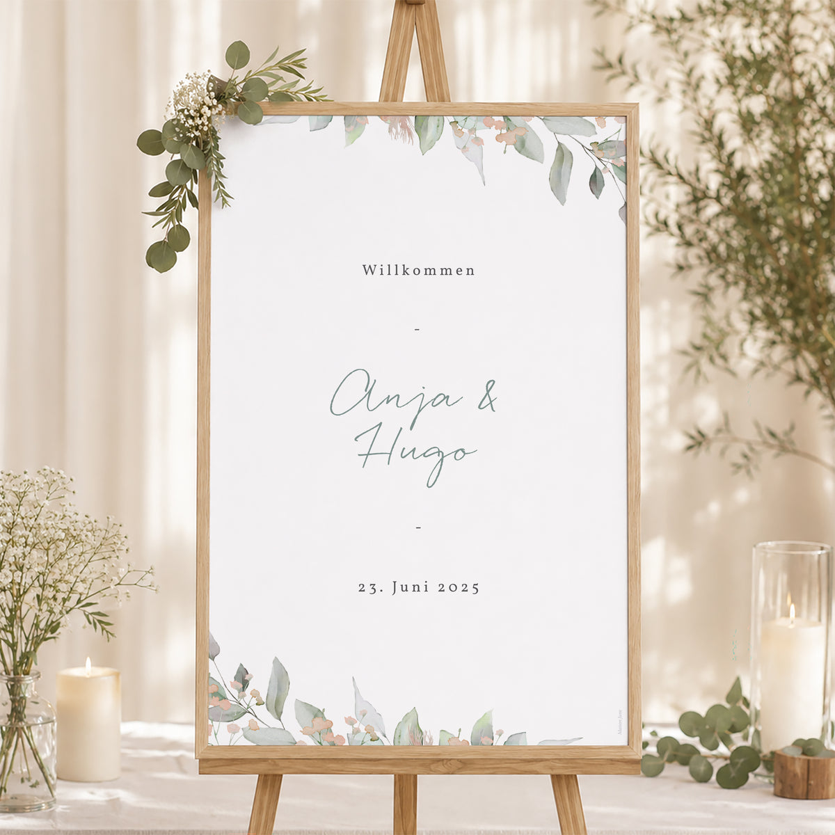 Begrüßungstafel Hochzeit Porträt 60 x 90 cm Floral pastell foto N° 1