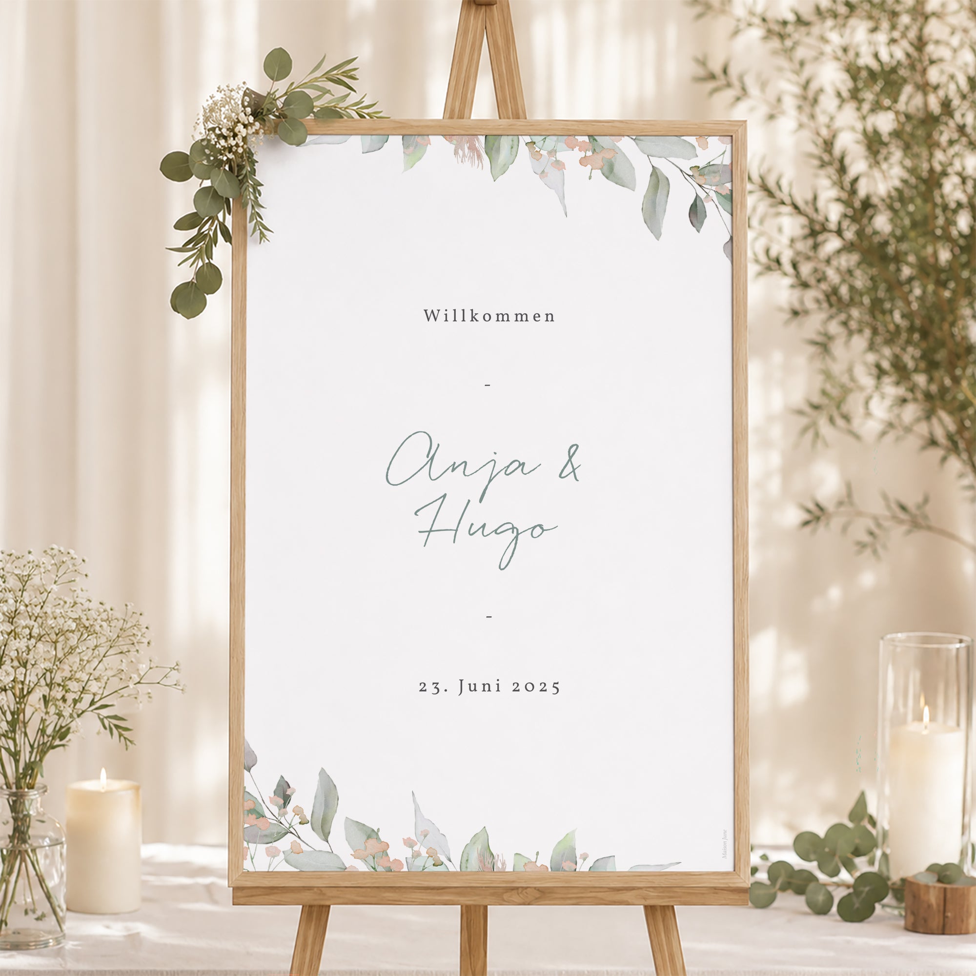Begrüßungstafel Hochzeit Porträt 60 x 90 cm Floral pastell foto N° 1