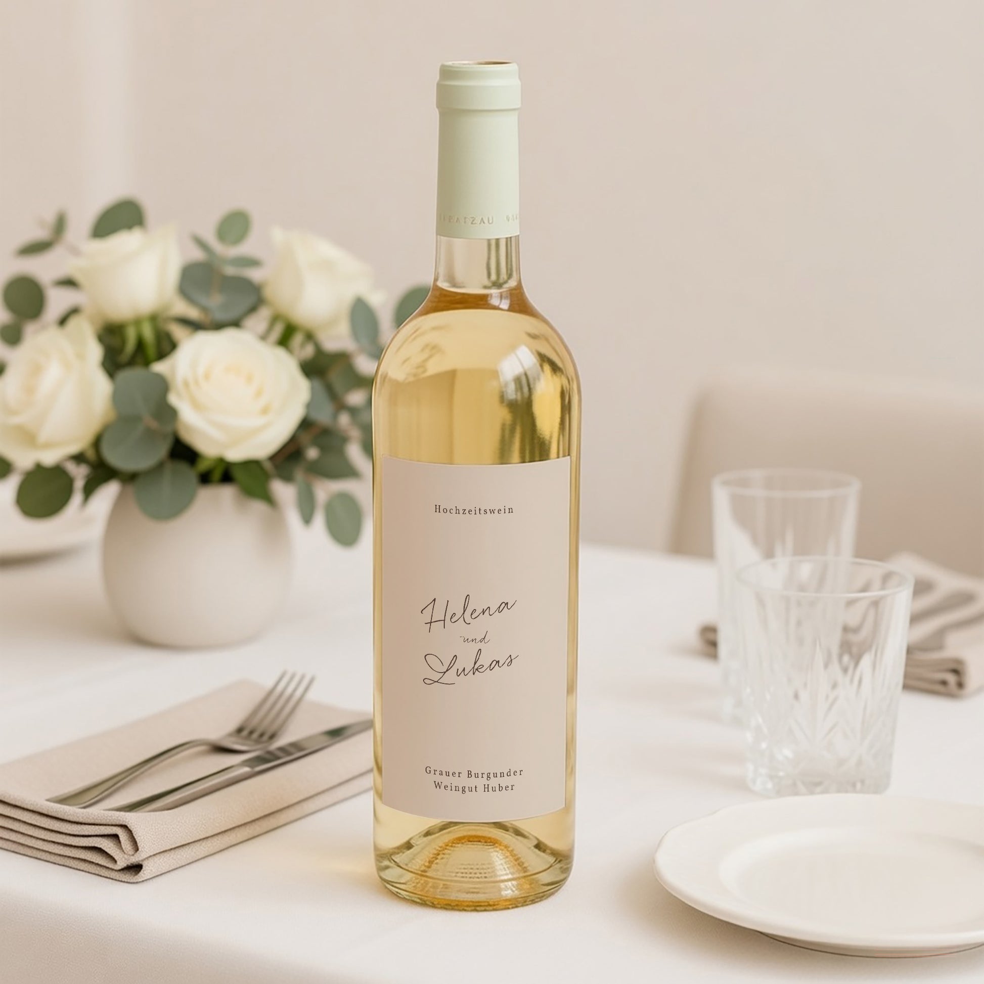 Flaschenetikett Hochzeit Porträt Blumen-Silhouette III - Kirschbaum foto N° 2
