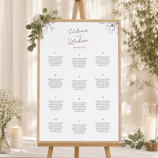 Sitzplan Hochzeit Porträt 60 x 90 cm Blumen-Silhouette III - Kirschbaum foto