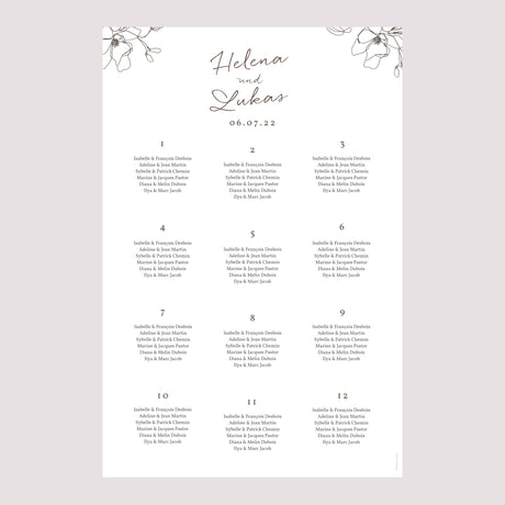 Sitzplan Hochzeit Porträt 60 x 90 cm Blumen-Silhouette III - Kirschbaum