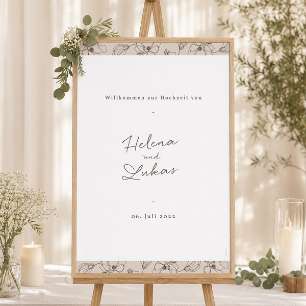 Begrüßungstafel Hochzeit Porträt 60 x 90 cm Blumen-Silhouette III - Kirschbaum foto