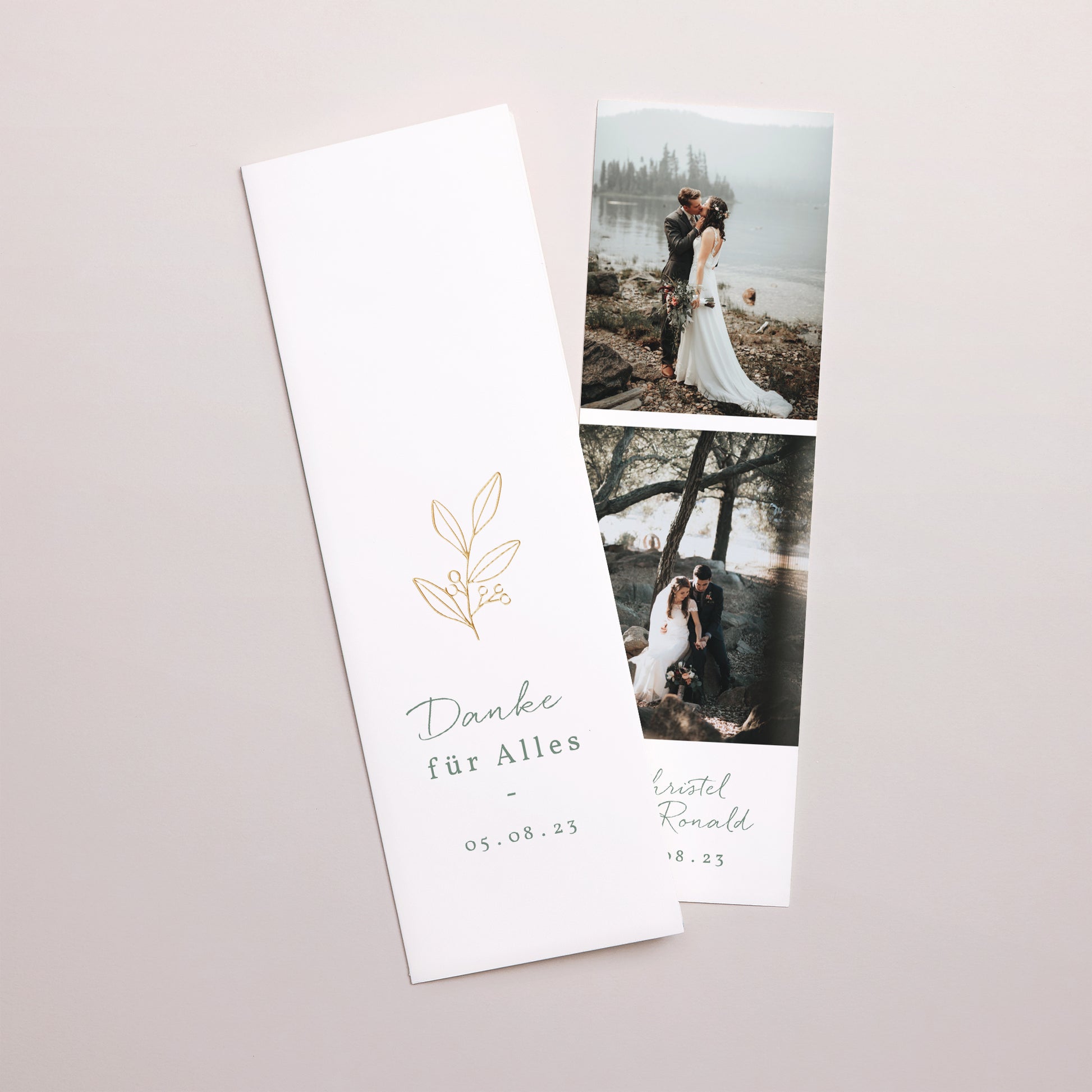 Dankeskarte Hochzeit Fotoautomaten Lesezeichen Romantischer Zweig foto N° 1