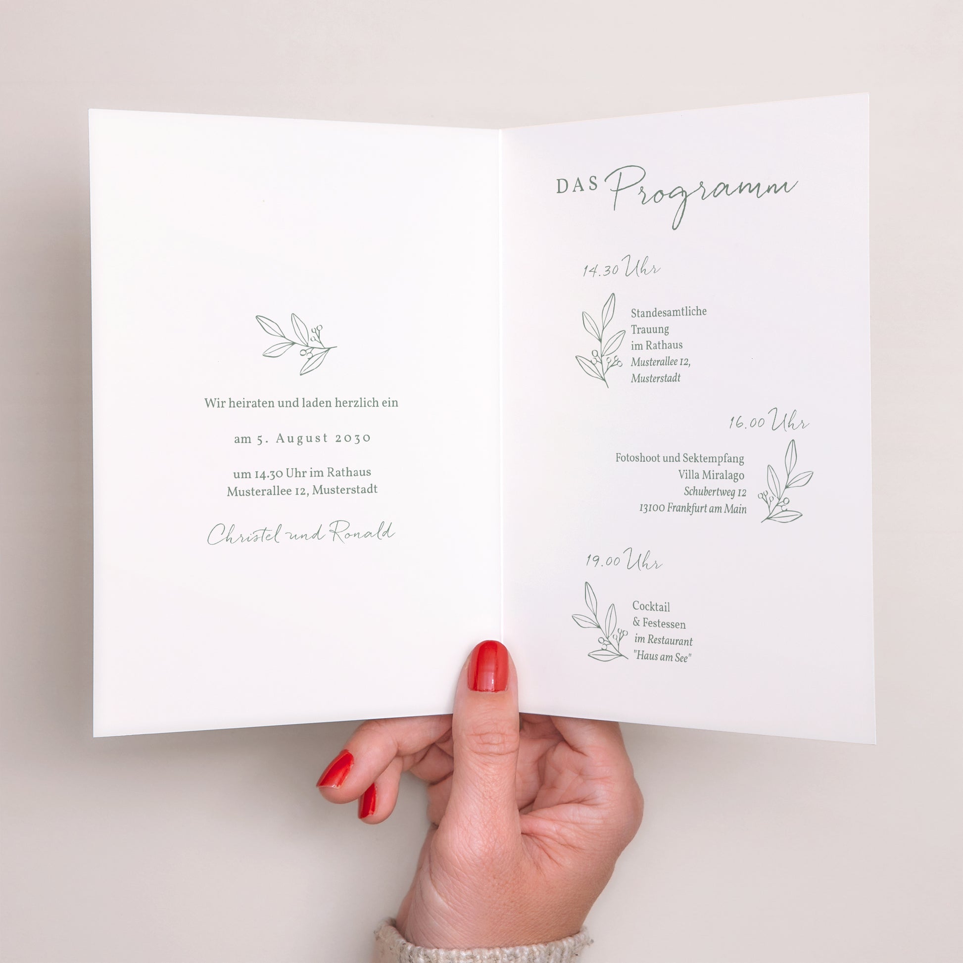 Hochzeitseinladung Doppelflügelporträt Romantischer Zweig foto N° 2