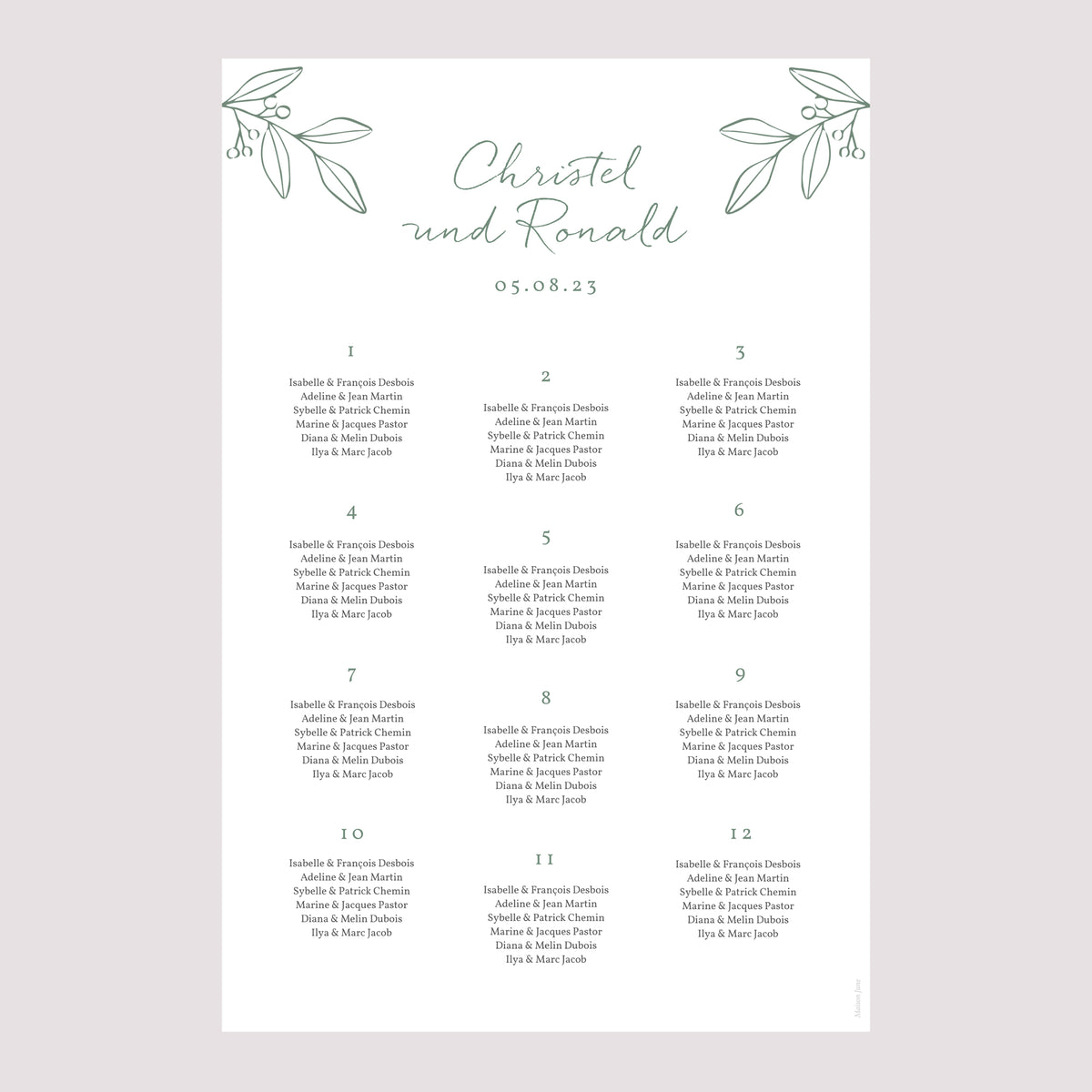 Sitzplan Hochzeit Porträt Romantischer Zweig foto N° 2