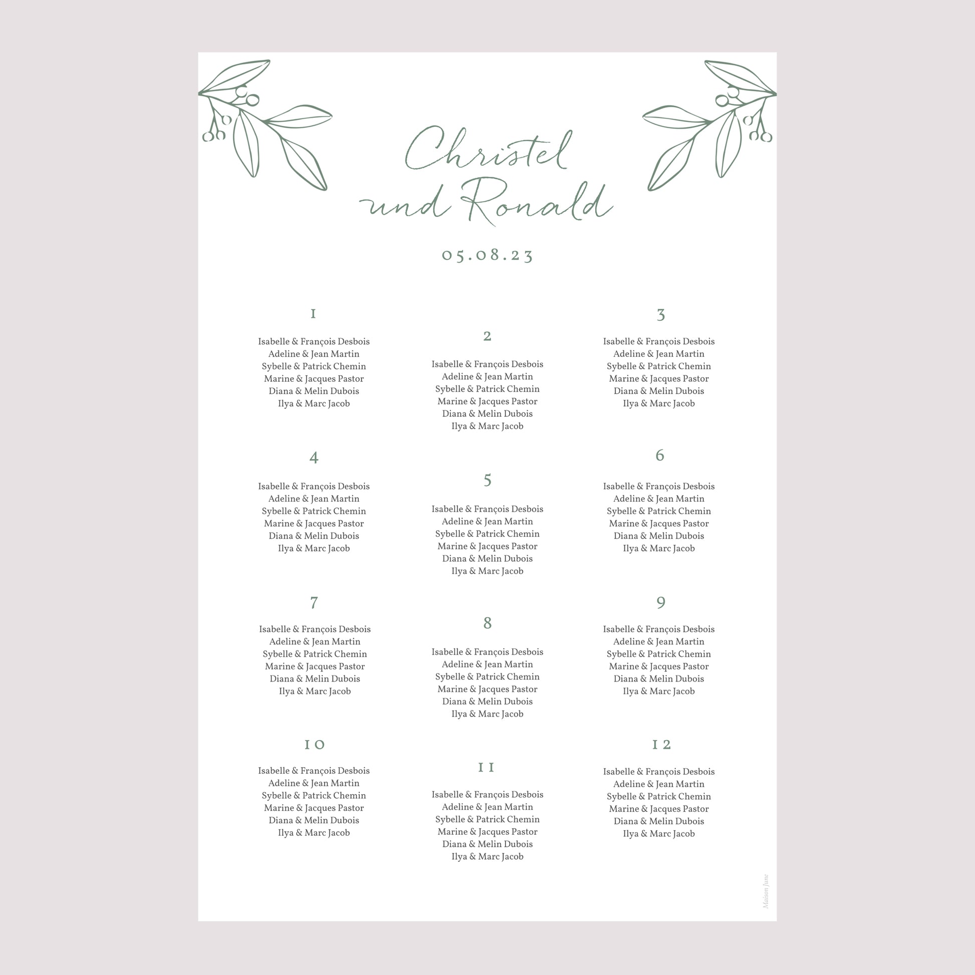 Sitzplan Hochzeit Porträt Romantischer Zweig foto N° 2