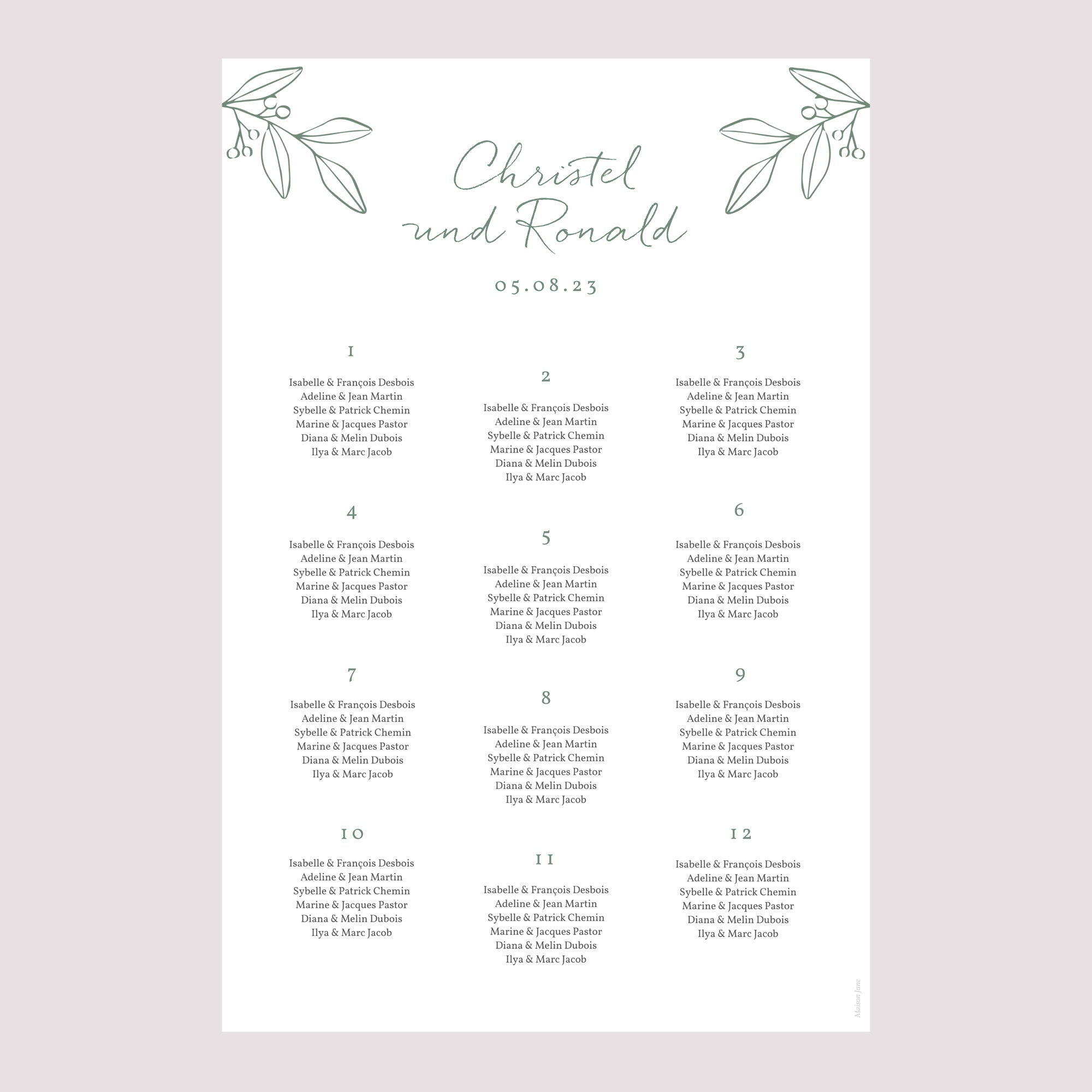 Sitzplan Hochzeit Porträt Romantischer Zweig foto N° 2