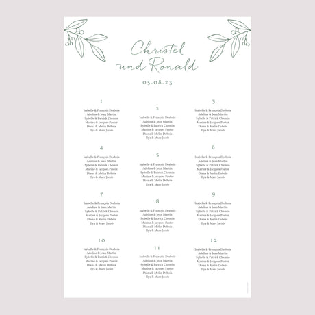 Sitzplan Hochzeit Porträt Romantischer Zweig