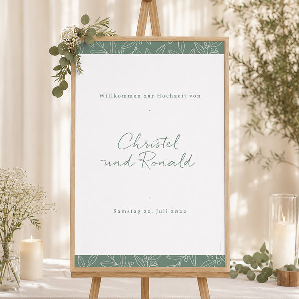 Begrüßungstafel Hochzeit Porträt 60 x 90 cm Romantischer Zweig foto