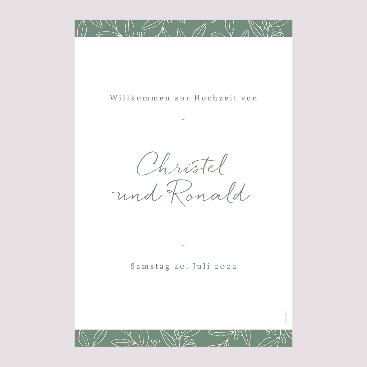 Begrüßungstafel Hochzeit Porträt 60 x 90 cm Romantischer Zweig foto N° 2