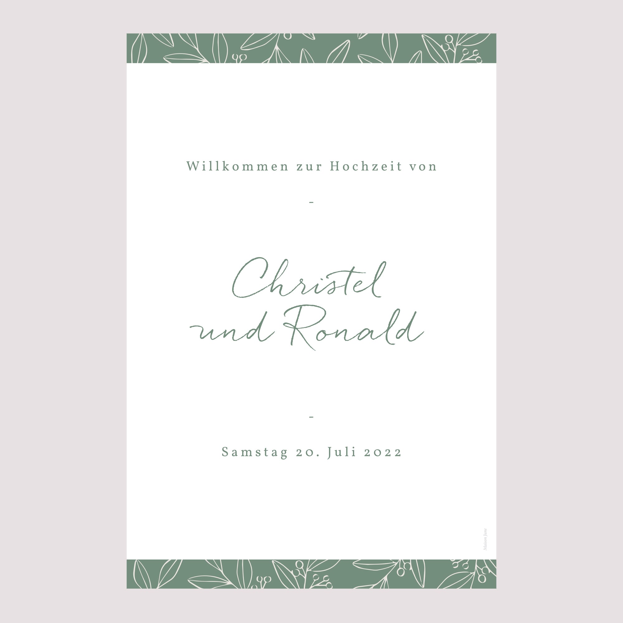 Begrüßungstafel Hochzeit Porträt 60 x 90 cm Romantischer Zweig foto N° 2