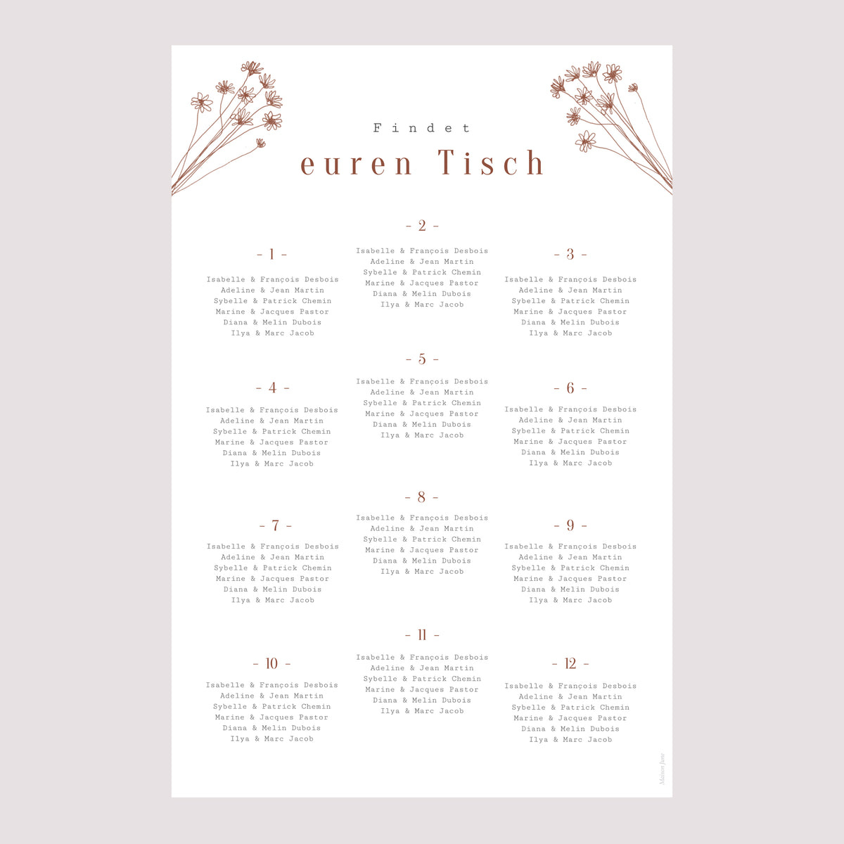 Sitzplan Hochzeit Porträt Silhouette - Feldblumen foto N° 2