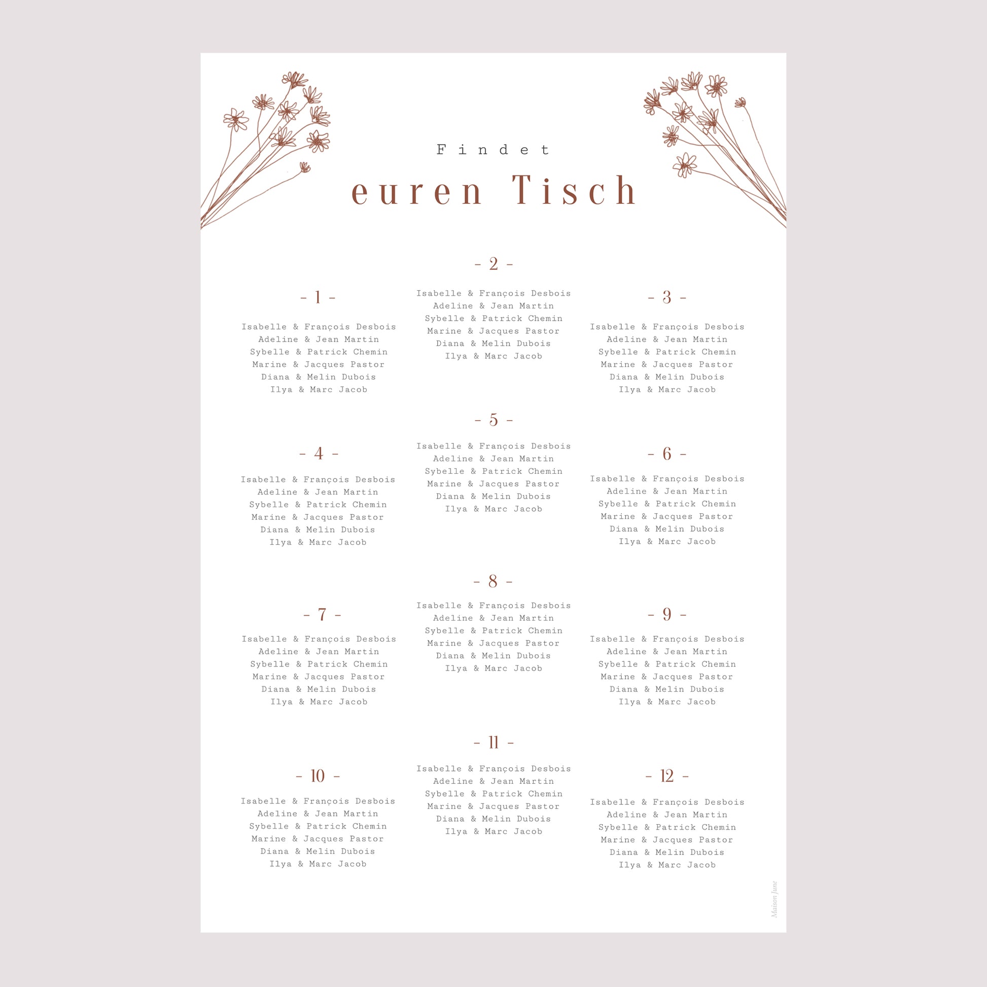 Sitzplan Hochzeit Porträt Silhouette - Feldblumen foto N° 2
