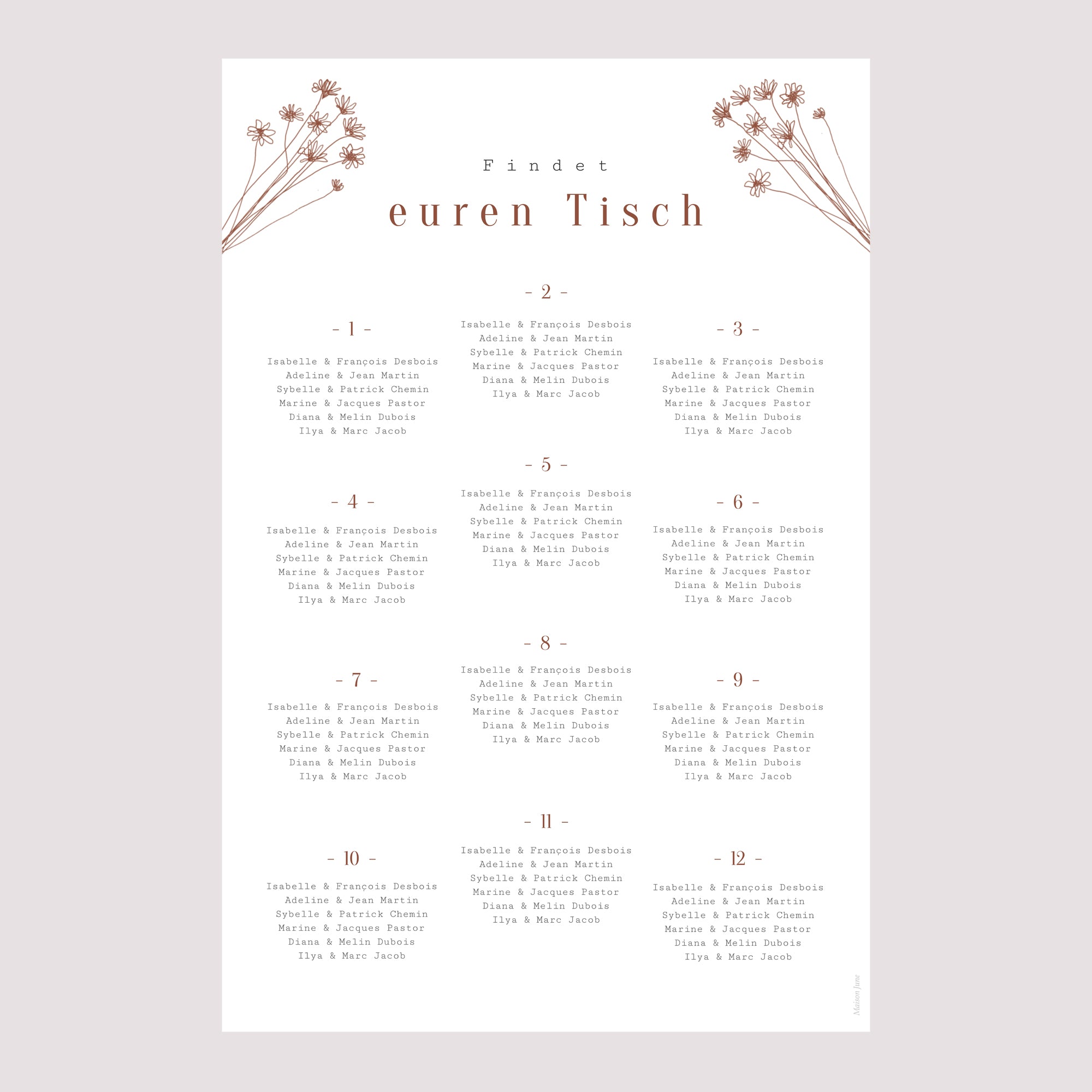 Sitzplan Hochzeit Porträt Silhouette - Feldblumen foto N° 2