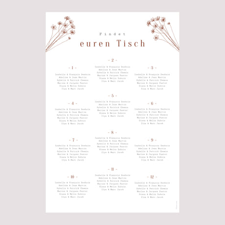 Sitzplan Hochzeit Porträt Silhouette - Feldblumen