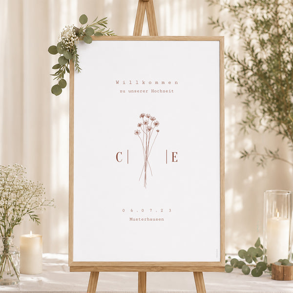 Begrüßungstafel Hochzeit Porträt 60 x 90 cm Silhouette - Feldblumen foto