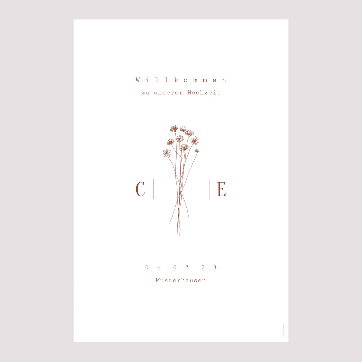 Begrüßungstafel Hochzeit Porträt 60 x 90 cm Silhouette - Feldblumen foto N° 2