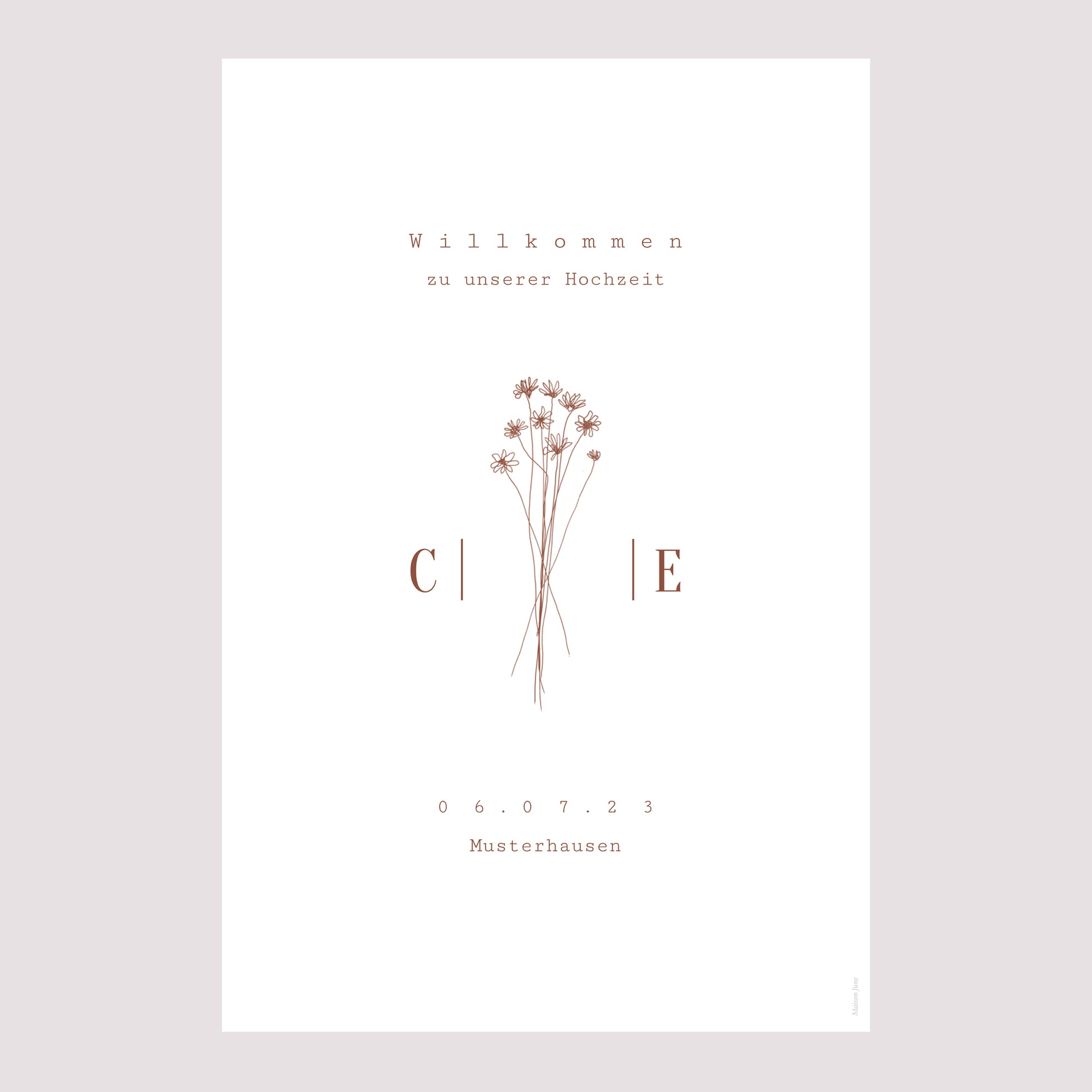 Begrüßungstafel Hochzeit Porträt 60 x 90 cm Silhouette - Feldblumen foto N° 2