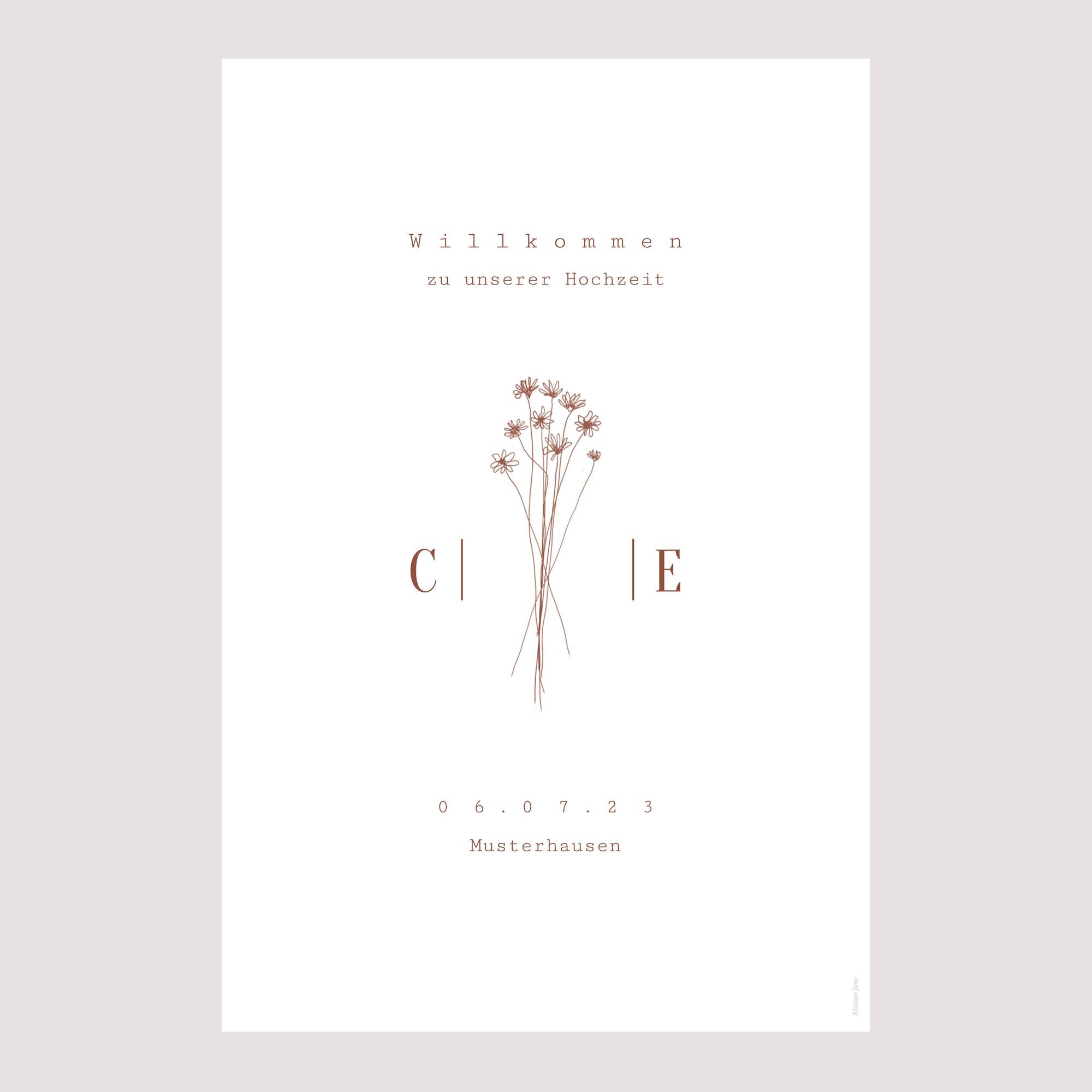 Begrüßungstafel Hochzeit Porträt 60 x 90 cm Silhouette - Feldblumen foto N° 2