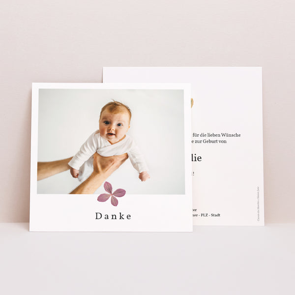 Dankeskarte Geburt Quadrat chemin des marettes rose foto