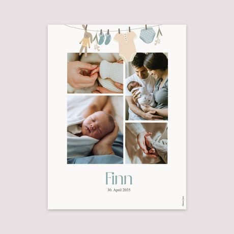 Poster Geburt Porträt Kleine Jungenkleidung auf der Wäscheleine