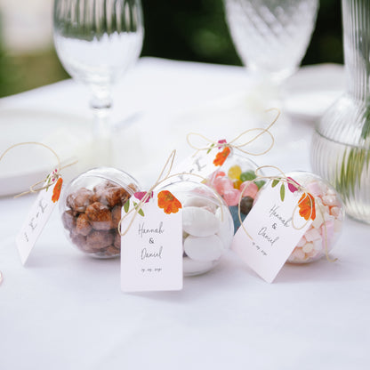Geschenkbox Hochzeit Ball mit Wimpel-Etikett Herbarium-Blüten foto N° 2