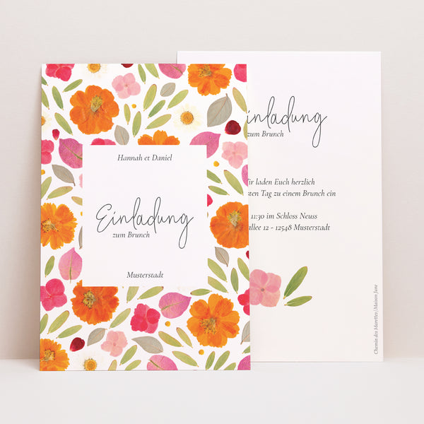 Einladungskarte Hochzeit PortraitPorträt Herbarium-Blüten foto