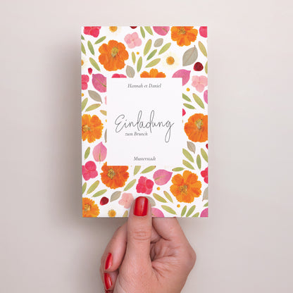 Einladungskarte Hochzeit PortraitPorträt Herbarium-Blüten foto N° 2