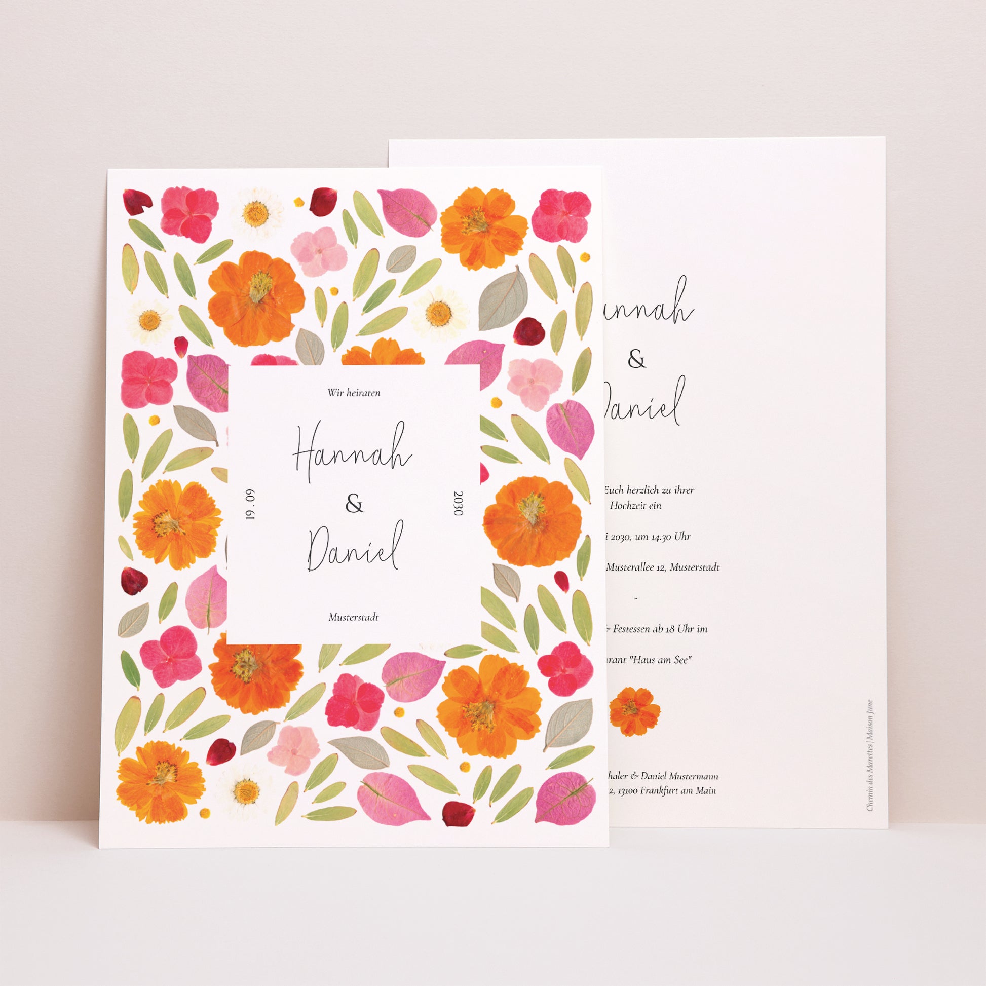 Hochzeitseinladung Porträt Herbarium-Blüten foto N° 1
