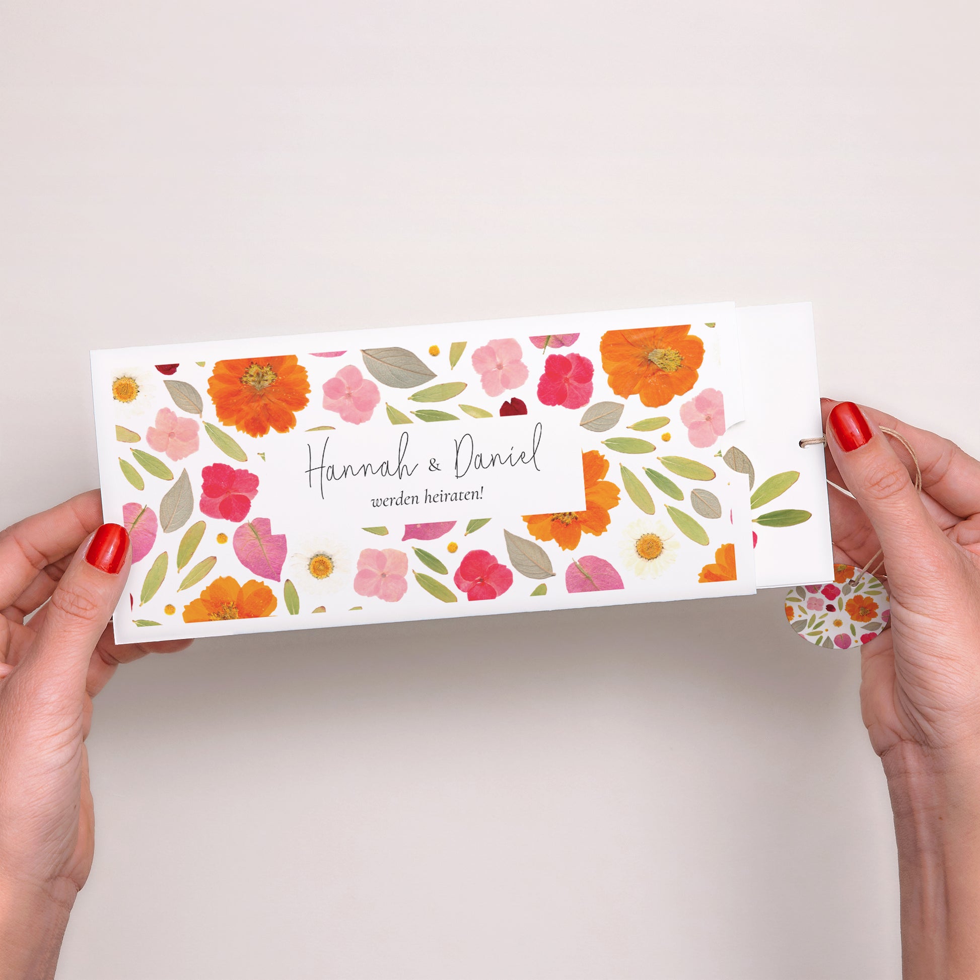 Hochzeitseinladung Mappe 2 Karten, Etikett Herbarium-Blüten foto N° 2