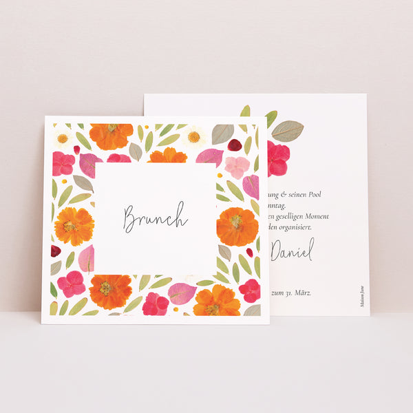 Einladungskarte Hochzeit Quadrat Herbarium-Blüten foto