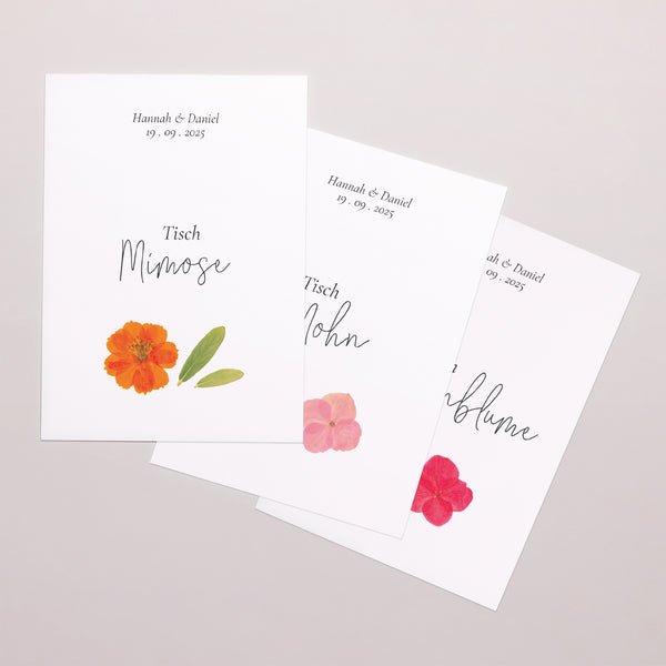 Tischnummern Hochzeit Rechteck Herbarium-Blüten foto